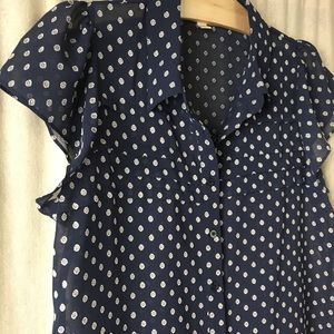 NWT Maison Jules Navy & White Dot Blouse
